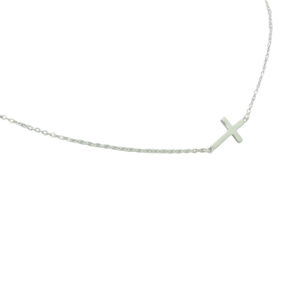 .925 Sterling Silver Small Sideways Cross Necklace
